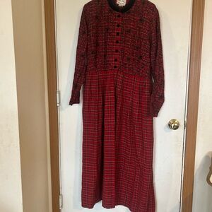 Vintage COUNTRY WEAR Tartan Plaid Embroidered Velvet Long Prairie Dress Size 16W